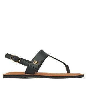 Sandały Tommy Hilfiger. Czarne sandały TOMMY HILFIGER, bez wzorów, bez obcasa, na płaskiej podeszwie, bez zapięcia. Za 239,99 zł.