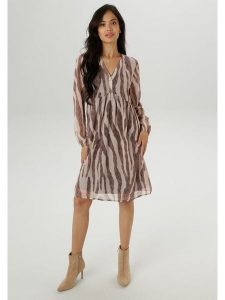 Aniston Sukienka w kolorze beżowo-jasnobrązowym rozmiar: 42. Brązowe sukienki Aniston, bez wzorów, bez kołnierzyka, bez ramiączek, mini. Za 95,99 zł.