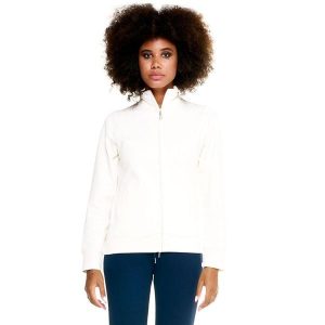 Damska bluza Leone Basic z zamkiem błyskawicznym na całej długości. Białe bluzy LEONE 1947 APPAREL, l, bez wzorów, z tkaniny, bez kaptura. W wyprzedaży za 167,70 zł.