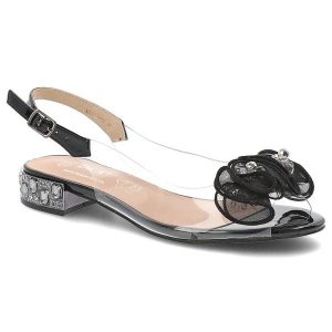 Sandały damskie S.Barski, z transparentnym paskiem ozdobna aplikacja pasek z regulacją niski obcas elegancki model, czarne, MR61-9002. Czarne sandały S.BARSKI, z aplikacjami, bez obcasa, na obcasie, bez zapięcia. Za 199,00 zł.
