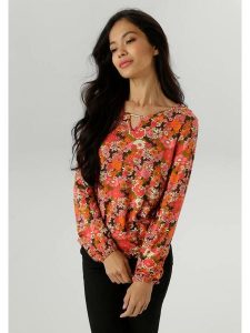Aniston Bluzka w kolorze pomarańczowo-czarnym rozmiar: 42. Pomarańczowe bluzki Aniston, bez wzorów, bez kołnierzyka, bez ramiączek. Za 65,95 zł.