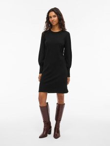 Vila Sukienka dzianinowa w kolorze czarnym rozmiar: XS. Czarne sukienki Vila, xs, bez wzorów, z dzianiny, bez kołnierzyka, bez ramiączek, mini. Za 129,95 zł.