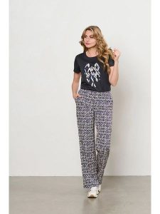 &Co Woman Spodnie "Patrice" w kolorze czarno-niebieskim rozmiar: S. Czarne spodnie z wysokim stanem &Co Woman, bez wzorów, z materiału, z podwyższonym stanem. Za 284,15 zł.