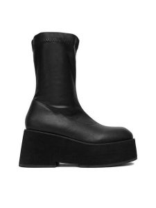 DeeZee Botki W3LH164802 Czarny. Czarne botki DeeZee, bez wzorów, z materiału, bez obcasa, na płaskiej podeszwie, bez zapięcia. Za 219,99 zł.