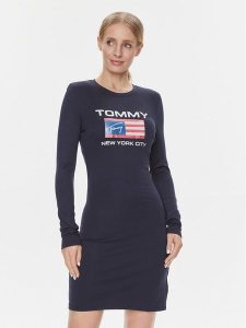 Tommy Jeans Sukienka codzienna DW0DW15889 Granatowy Slim Fit. Niebieskie kombinezony Tommy Jeans, xs, bez wzorów, z jeansu, bez kołnierzyka, bez ramiączek. Za 259,99 zł.