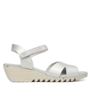 Sandały Fly London. Szare sandały Fly London, bez wzorów, bez obcasa, na koturnie, bez zapięcia. Za 399,99 zł.