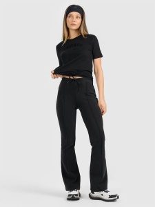4F Legginsy z rozszerzanymi nogawkami damskie - czarne L. Czarne legginsy 4f, bez wzorów, z bawełny, z podwyższonym stanem. Za 129,99 zł.