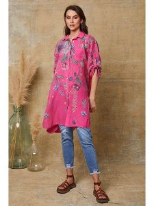 Joséfine Lniana sukienka "Pardess" w kolorze różowo-zielonym rozmiar: XXL. Różowe sukienki Joséfine, xxl, bez wzorów, ze lnu, bez kołnierzyka, bez ramiączek, mini. Za 143,99 zł.