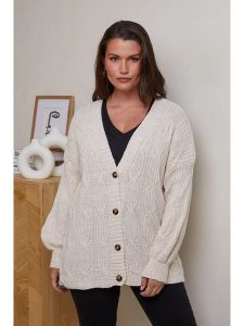 Curvy Lady Kardigan w kolorze kremowym rozmiar: 40/42. Brązowe kardigany Curvy Lady, ze splotem. Za 109,52 zł.
