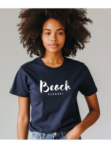WOOOP Koszulka "Beach please" w kolorze granatowym rozmiar: L. Niebieskie bluzki Wooop, l, bez wzorów, z bawełny, bez kołnierzyka, bez ramiączek. Za 56,99 zł.