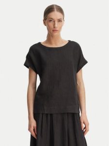 Marella T-Shirt Geyser 2615111132 Czarny Regular Fit. Czarne t-shirty Marella, bez wzorów, ze lnu, bez kołnierzyka, bez ramiączek. Za 299,99 zł.