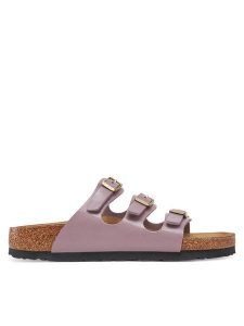 Birkenstock Klapki Florida 1029769 Fioletowy. Fioletowe klapki Birkenstock, bez wzorów, ze skóry, bez obcasa. Za 309,99 zł.