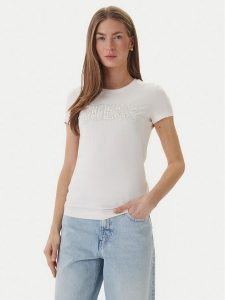 Guess T-Shirt W5GI04 J1314 Biały Slim Fit. Białe t-shirty Guess, xl, z aplikacjami, z bawełny, bez kołnierzyka, bez ramiączek. Za 194,99 zł.