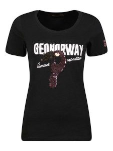 Geographical Norway Koszulka "Jeverything" w kolorze czarnym rozmiar: M. Czarne bluzki Geographical Norway, m, bez wzorów, z bawełny, bez kołnierzyka, bez ramiączek. Za 61,46 zł.
