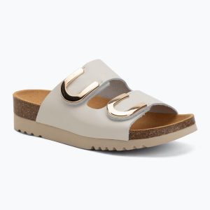 Klapki damskie Scholl Montery 2 Straps Ad Med. Białe klapki Scholl, bez wzorów, z materiału, bez obcasa. Za 349,99 zł.