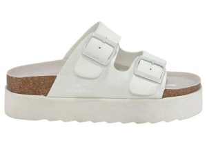 Klapki damskie O'Neill Platform Slider. Białe klapki O'Neill, bez wzorów, z materiału, bez obcasa. Za 116,10 zł.