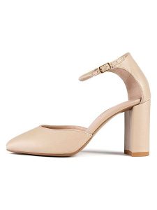 Loft37 Skórzane czółenka w kolorze beżowym z paskiem rozmiar: 38. Brązowe czółenka Loft37, bez wzorów, bez obcasa, bez zapięcia. Za 304,99 zł.