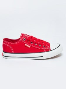 Trampki damskie niskie czerwone JJ274A530 603. Czerwone trampki Big Star, bez wzorów, z jeansu, bez zapięcia. W wyprzedaży za 88,99 zł.