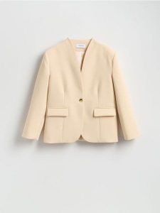 Jednorzędowa marynarka - kremowy. Białe marynarki i żakiety Reserved, l, bez wzorów, z tkaniny. Za 259,99 zł.