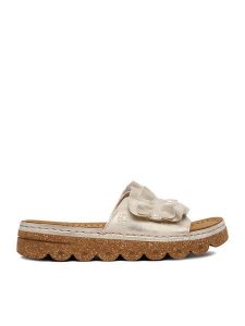 Rieker Klapki CEO-V8763-60 Złoty. Żółte klapki Rieker, bez wzorów, ze skóry, bez obcasa. Za 289,99 zł.