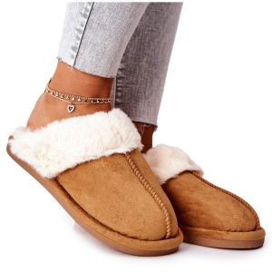 Damskie Papcie Klapki z Futerkiem Camel Pinky brązowe. Brązowe kapcie bez wzorów. Za 118,34 zł.