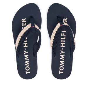 Japonki Tommy Hilfiger. Niebieskie klapki TOMMY HILFIGER, bez wzorów, bez obcasa. Za 169,99 zł.