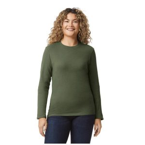 Koszulka Z Długim Rękawem Dla Dorosłych Unisex Soft Touch. Zielone bluzki GILDAN, xl, bez wzorów, sportowe, bez kołnierzyka, bez ramiączek. Za 49,99 zł.