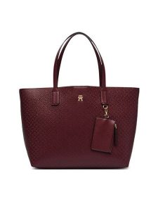 Tommy Hilfiger Torebka Th Icon Tote Mono AW0AW19004 Bordowy. Czerwone shopper bag TOMMY HILFIGER, bez wzorów, ze skóry, bez dodatków. Za 699,99 zł.