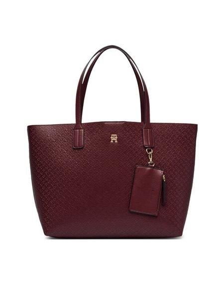 Tommy Hilfiger Torebka Th Icon Tote Mono AW0AW19004 Bordowy. Czerwone shopper bag TOMMY HILFIGER, bez wzorów, bez dodatków. Za 699,99 zł.