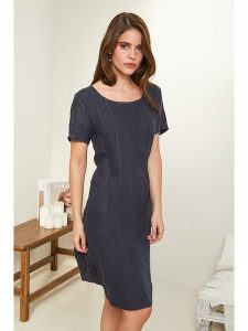Rodier Lin Lniana sukienka w kolorze granatowym rozmiar: S/M. Niebieskie sukienki Rodier Lin, na co dzień, m, bez wzorów, ze lnu, bez kołnierzyka, bez ramiączek, midi, proste. Za 136,45 zł.