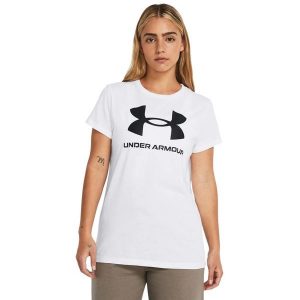 Koszulka damska Under Armour Live Sportstyle Graphic SSC. Białe koszulki sportowe Under Armour, bez wzorów, bez ramiączek. Za 49,99 zł.