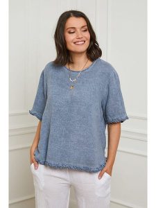 Curvy Lady Lniana koszulka w kolorze niebieskim rozmiar: 44/46. Niebieskie bluzki Curvy Lady, bez wzorów, ze lnu, klasyczne, bez kołnierzyka, bez ramiączek. Za 153,71 zł.