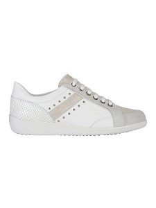Geox Skórzane sneakersy "Myria" w kolorze biało-beżowym rozmiar: 39. Białe trampki Geox, bez wzorów, z materiału, bez zapięcia. Za 254,74 zł.