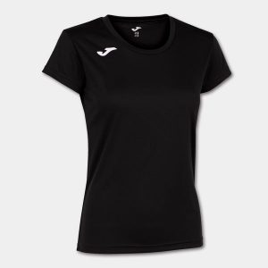 Koszulka do biegania damska Joma Record II z krótkim rękawem. Czarne bluzki JOMA, xs, bez wzorów, sportowe, bez kołnierzyka, bez ramiączek. Za 55,99 zł.