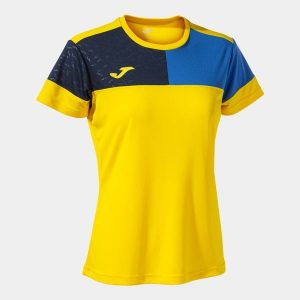 Damska koszulka Joma Camiseta Manga Yellow-Royal, S. Niebieskie bluzki JOMA, s, bez wzorów, sportowe, bez kołnierzyka, bez ramiączek. Za 153,99 zł.
