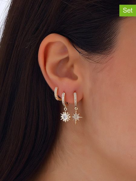 Nakkash Pozłacane kolczyki-kreole (3 szt.) z cyrkoniami rozmiar: onesize. Żółte kolczyki Nakkash, z cyrkonią, pozłacane. Za 126,15 zł.