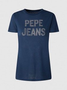 Pepe Jeans Koszulka w kolorze granatowym rozmiar: L. Niebieskie bluzki Pepe Jeans, l, bez wzorów, z jeansu, bez kołnierzyka, bez ramiączek. Za 74,63 zł.
