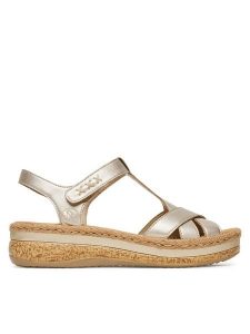 Rieker Sandały CEO-V0919-90 Złoty. Żółte sandały Rieker, bez wzorów, ze skóry, bez obcasa, na koturnie, bez zapięcia. Za 339,99 zł.