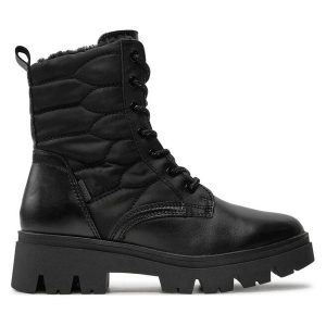 Trapery Tamaris. Czarne buty zimowe Tamaris, bez obcasa, bez zapięcia. Za 399,99 zł.