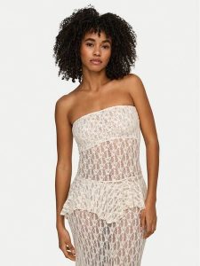 ONLY Top Aya 15375823 Kremowy Slim Fit. Białe topy ONLY, l, bez wzorów, z syntetyku, bez kołnierzyka, bez ramiączek. Za 84,99 zł.