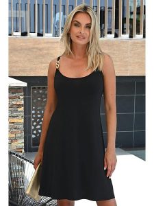Bleu d'Azur Sukienka "Lisa" w kolorze czarnym rozmiar: 38. Czarne sukienki Bleu d'Azur, w ażurowe wzory, klasyczne, bez kołnierzyka, bez ramiączek, mini. Za 206,42 zł.