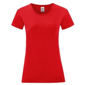 T-shirt Damski Iconic 150. Czerwone t-shirty FRUIT OF THE LOOM, s, bez wzorów, bez kołnierzyka, bez ramiączek. Za 28,99 zł.