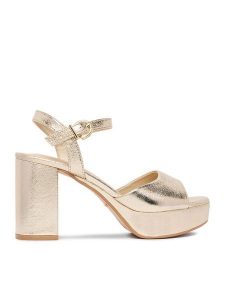 DeeZee Sandały CEO-SF79601 Złoty. Żółte sandały DeeZee, bez wzorów, z materiału, bez obcasa, na słupku, bez zapięcia. Za 139,99 zł.