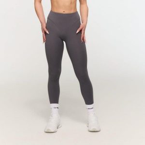 Legginsy damskie fitness z wysokim stanem szare Fierce. Szare legginsy GYMBEAM, bez wzorów, z elastanu, z podwyższonym stanem. Za 113,90 zł.