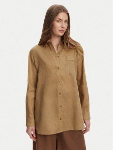 Max Mara Leisure Koszula Noel 2516111018 Brązowy Regular Fit. Brązowe koszule Max Mara Leisure, bez wzorów, ze lnu, bez kołnierzyka, bez ramiączek. Za 499,99 zł.