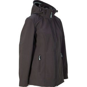 Kurtka softshell ze stretchem, odpychająca wodę. Niebieskie kurtki bonprix, bez wzorów, z softshellu, z kapturem. Za 249,99 zł.