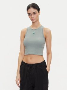 Adidas Top Essentials JC9005 Zielony Slim Fit. Zielone topy ADIDAS, xl, bez wzorów, z bawełny, bez kołnierzyka, bez ramiączek. Za 79,99 zł.