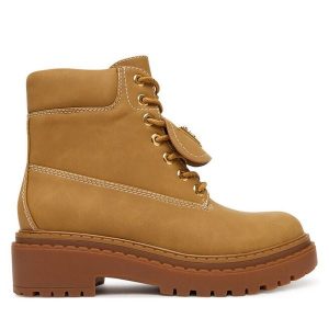 Trapery Guess. Brązowe buty zimowe Guess, bez obcasa, bez zapięcia. Za 579,99 zł.