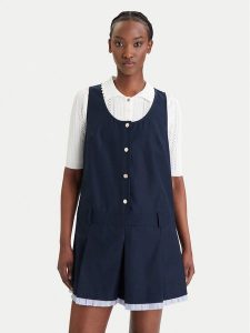 Tommy Jeans Sukienka codzienna DW0DW22759 Granatowy Regular Fit. Niebieskie sukienki Tommy Jeans, na co dzień, xs, bez wzorów, z jeansu, bez kołnierzyka, bez ramiączek, proste. Za 569,99 zł.