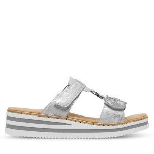 Klapki Rieker. Szare klapki Rieker, bez wzorów, bez obcasa. Za 309,99 zł.